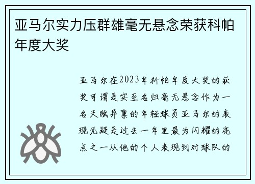 亚马尔实力压群雄毫无悬念荣获科帕年度大奖 亚马尔实力压群雄毫无悬念荣获科帕年度大奖